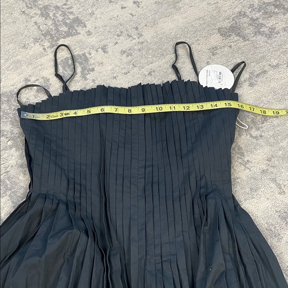 NWT Staud Bella Pleated Cotton Blend Poplin Midi Dress Black Square Neck Sz 6 - Picture 13 of 16